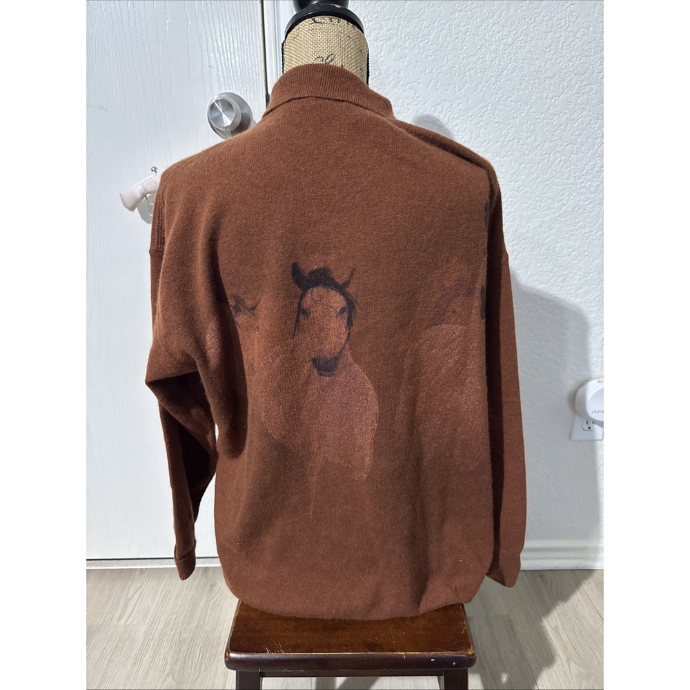 Krizia Maglia Italy Wool Angora Vintage Cardigan Horses Mustangs Brown Vintage